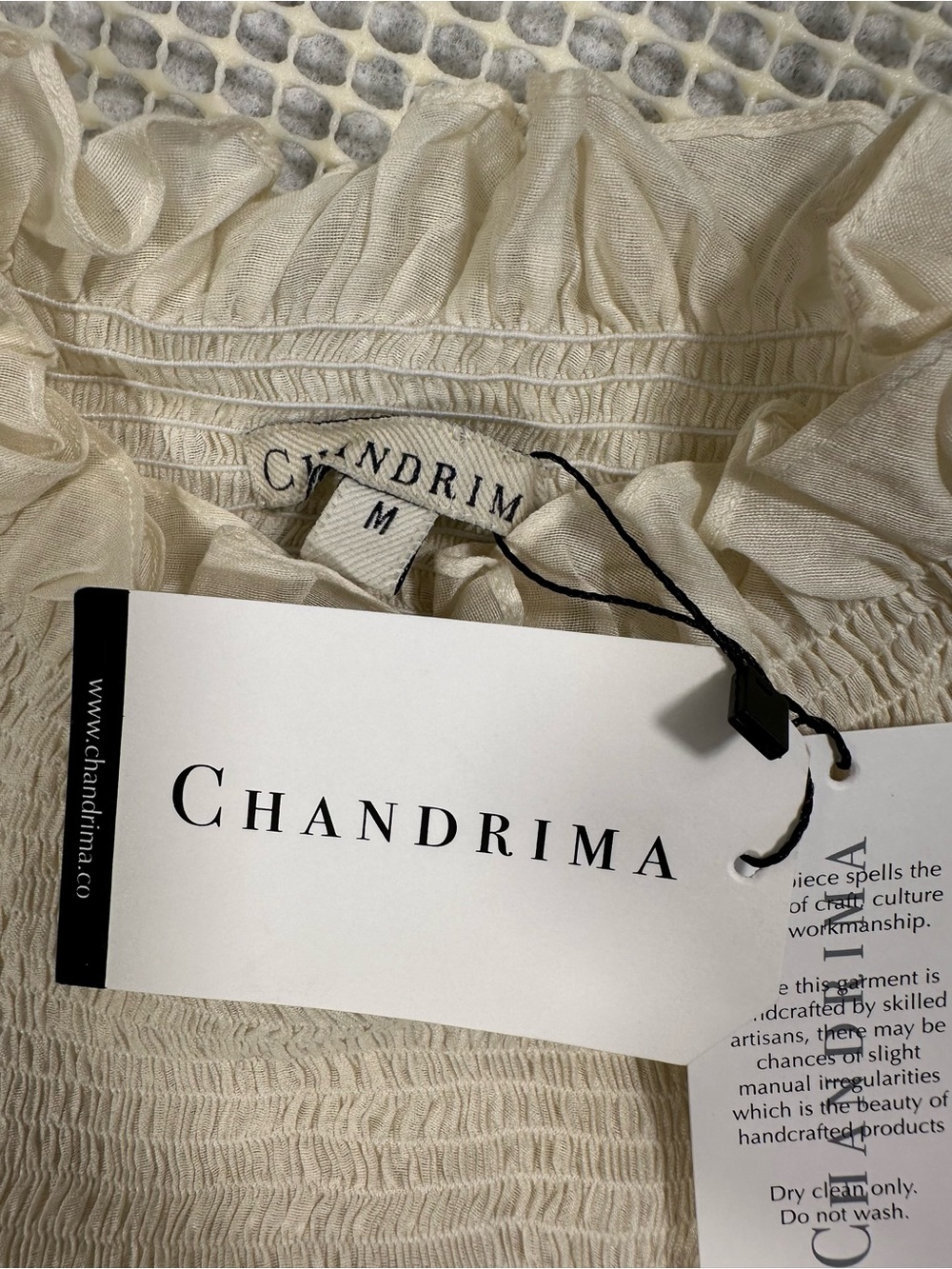 Chandrima Ivory Smocked Cutwork Top Handkerchief Hem Medium NEW NWT - Picture 6 of 8